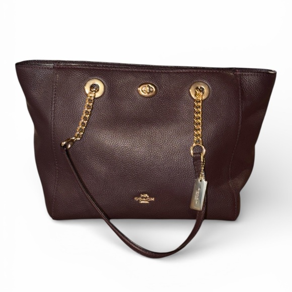 Coach Handbags - Coach Turnlock Chain Tote Polished Pebble Leather Gold Hardware